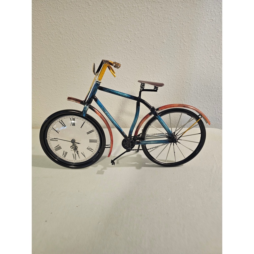 Metal Bicycle Desk Clock Multicolor Vintage Style Decorative Tabletop Art